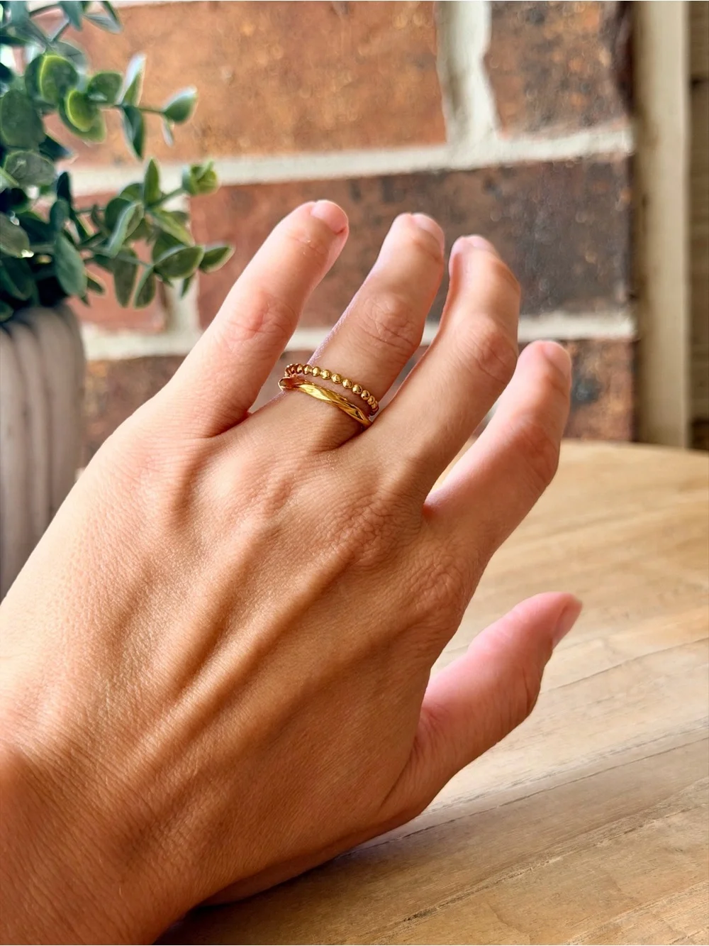 Gold Double Beaded Ring